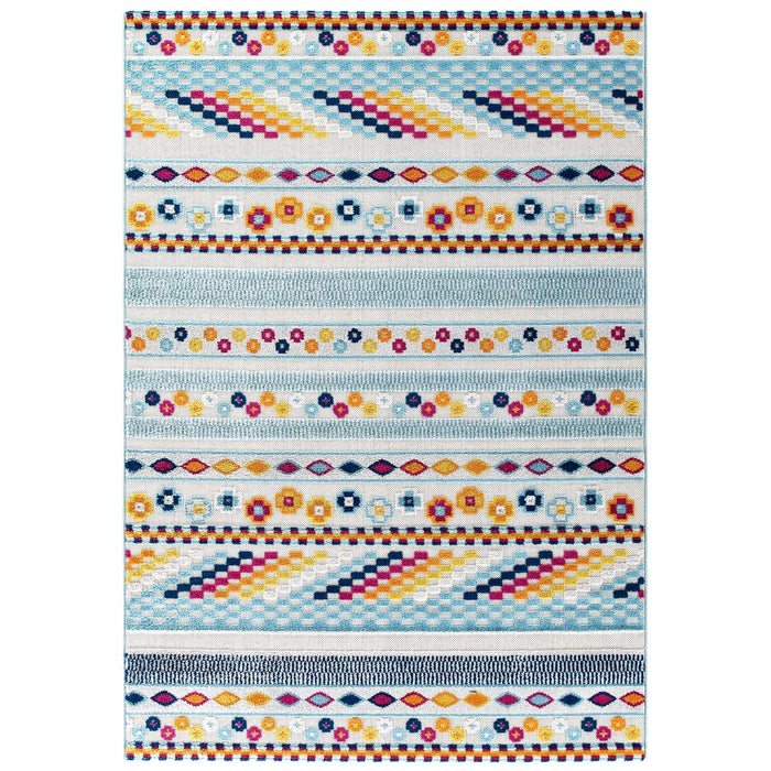 Modway Reflect Cadhla Vintage Abstract Geometric Lattice Indoor and Outdoor Area Rug in Blue - Side View