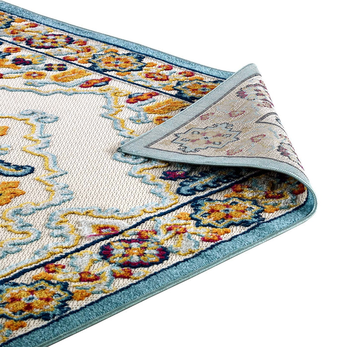 Modway Reflect Ansel Distressed Floral Vintage Medallion Indoor and Outdoor Area Rug - Lifestyle View