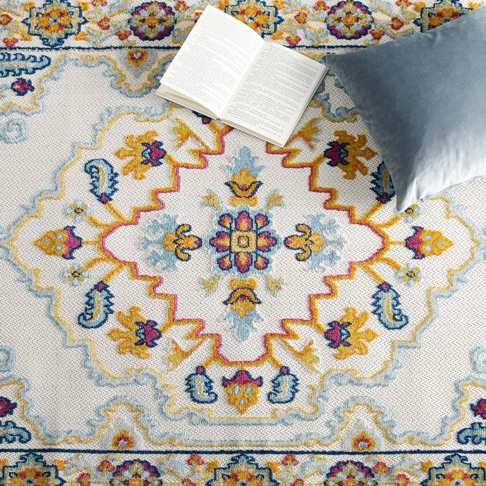 Modway Reflect Ansel Distressed Floral Vintage Medallion Indoor and Outdoor Area Rug - Installation View