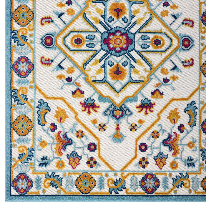 Modway Reflect Freesia Distressed Floral Vintage Medallion Indoor and Outdoor Area Rug in Blue - Detail View