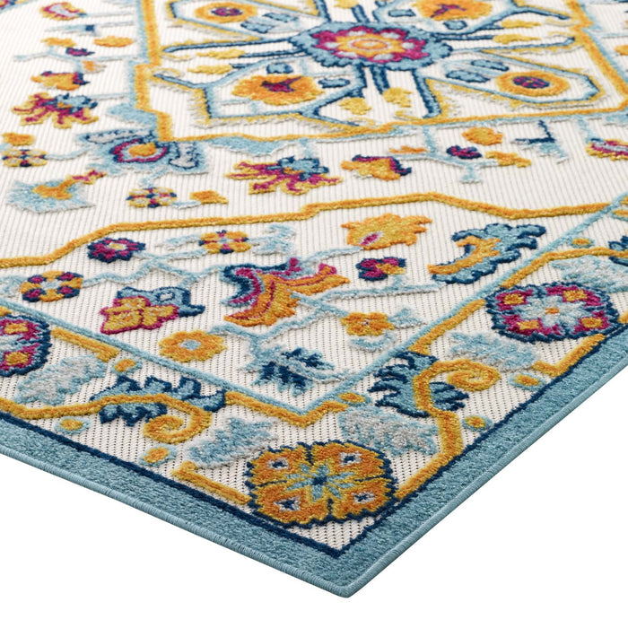 Modway Reflect Freesia Distressed Floral Vintage Medallion Indoor and Outdoor Area Rug - Close-Up