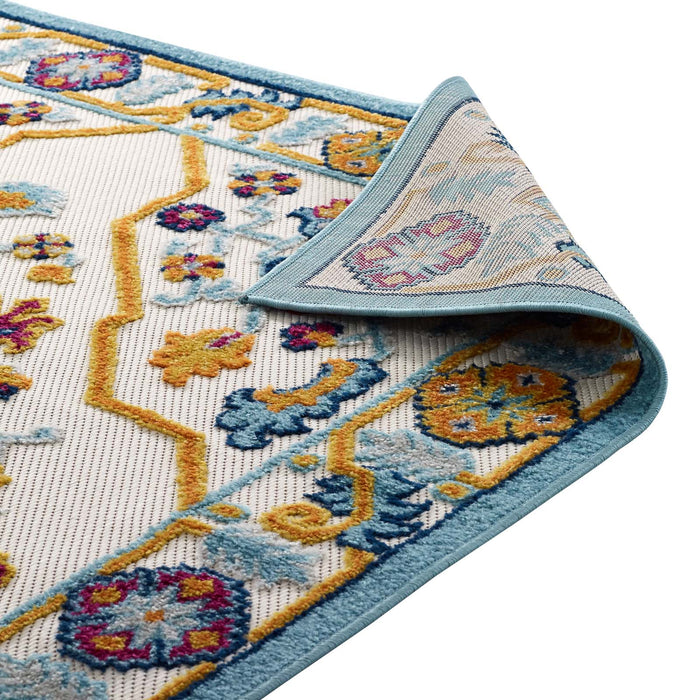 Modway Reflect Freesia Distressed Floral Vintage Medallion Indoor and Outdoor Area Rug - Lifestyle View
