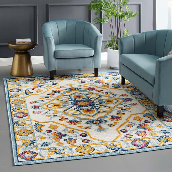 Modway Reflect Freesia Distressed Floral Vintage Medallion Indoor and Outdoor Area Rug - Dimensions