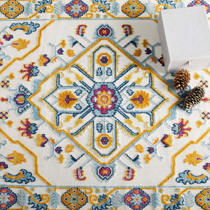 Modway Reflect Freesia Distressed Floral Vintage Medallion Indoor and Outdoor Area Rug - Features