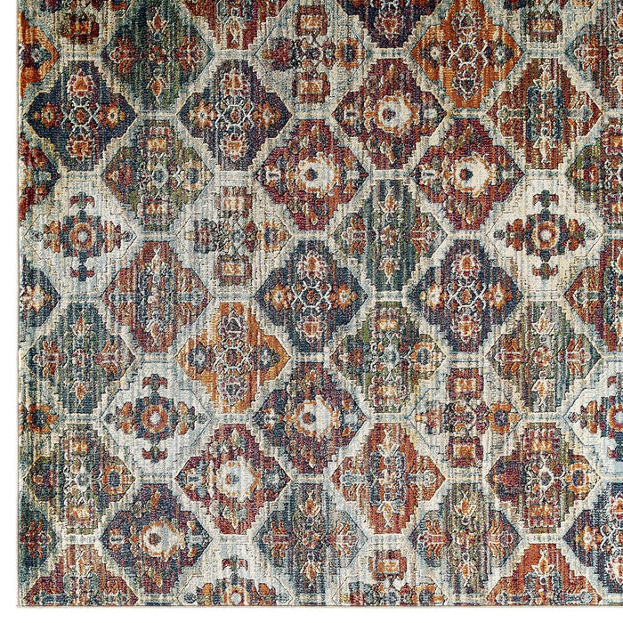 Modway Tribute Azalea Distressed Vintage Floral Lattice Area Rug in Gray - Detail View