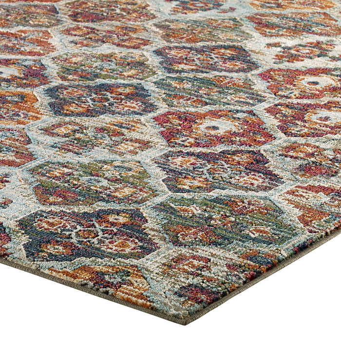 Modway Tribute Azalea Distressed Vintage Floral Lattice Area Rug - Close-Up