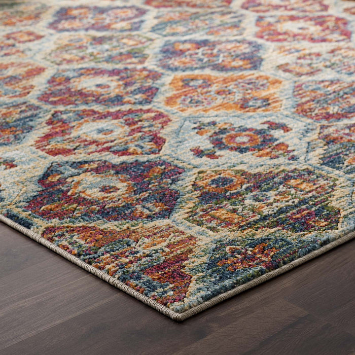 Modway Tribute Azalea Distressed Vintage Floral Lattice Area Rug - Dimensions