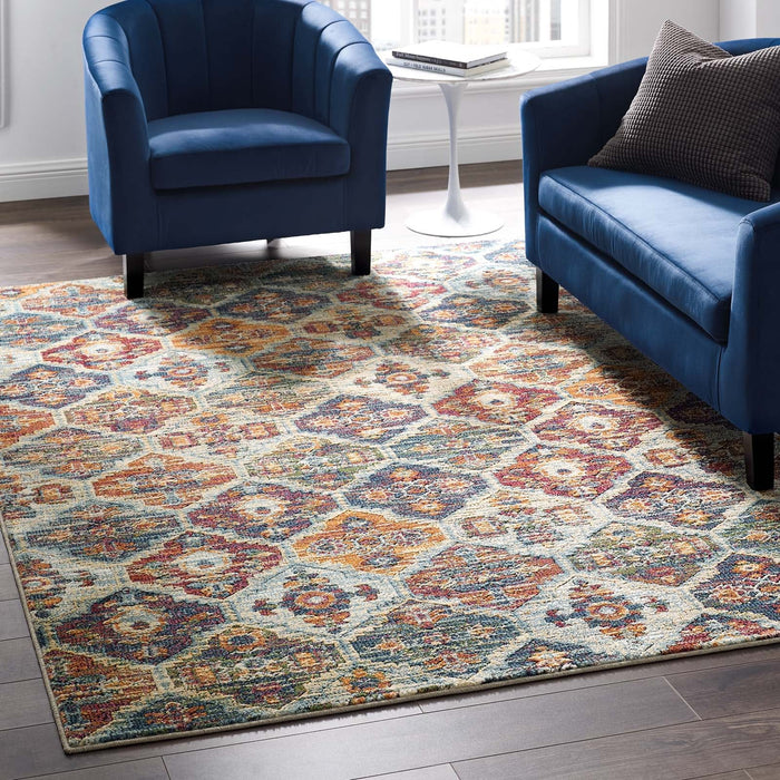 Modway Tribute Azalea Distressed Vintage Floral Lattice Area Rug - View 9