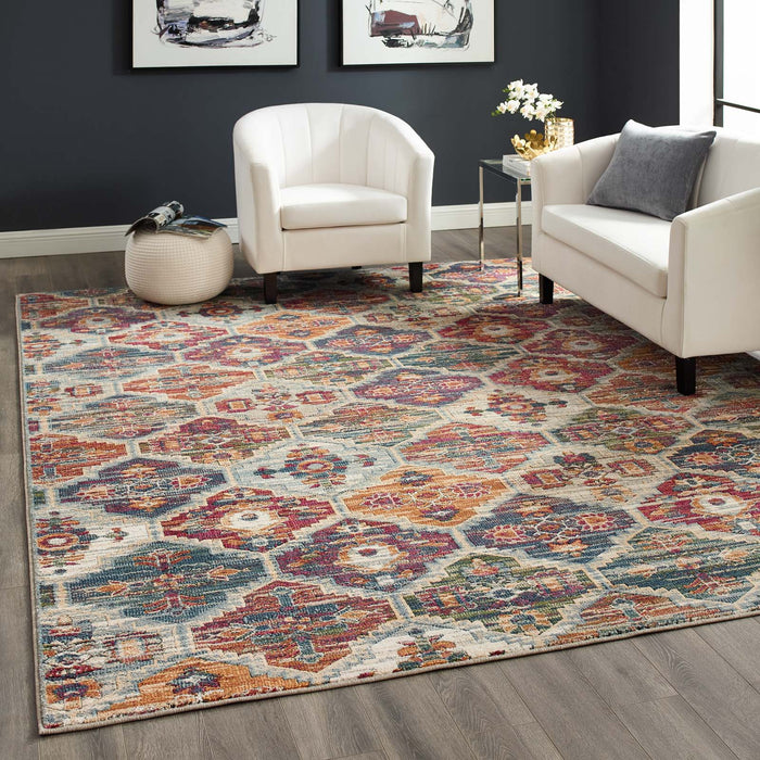 Modway Tribute Azalea Distressed Vintage Floral Lattice Area Rug - View 17