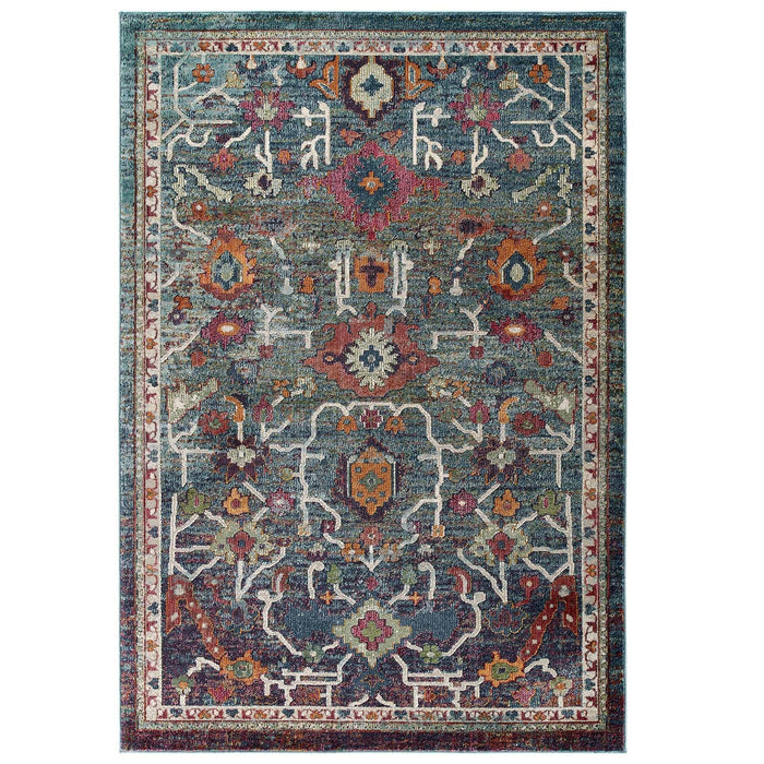 Modway Tribute Every Distressed Vintage Floral Area Rug in Blue - Side View