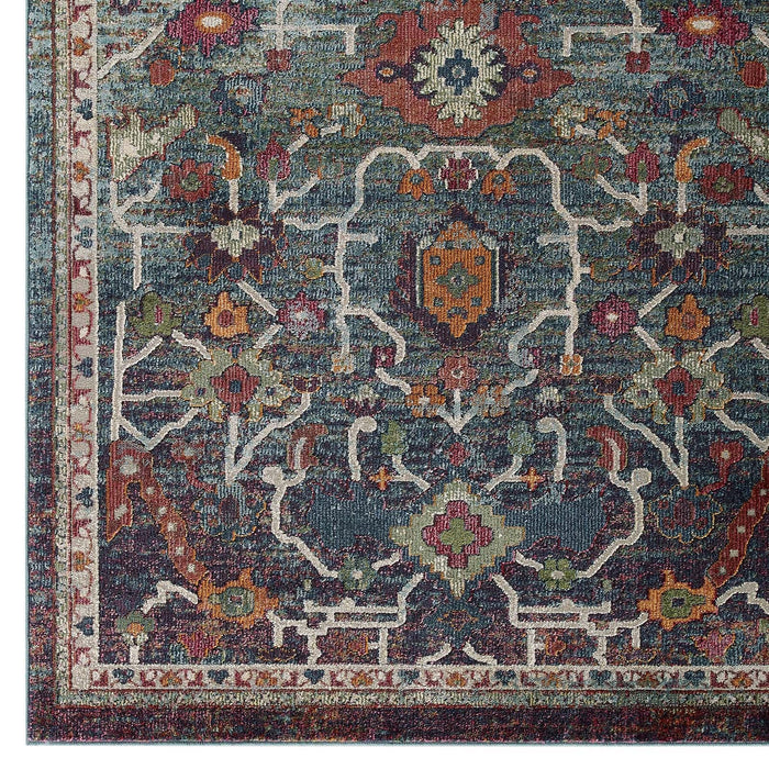 Modway Tribute Every Distressed Vintage Floral Area Rug in Blue - Detail View