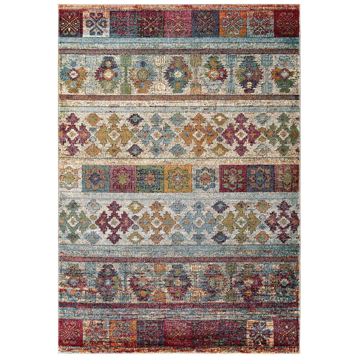 Modway Tribute Nala Distressed Vintage Floral Lattice Area Rug in Gray - Side View