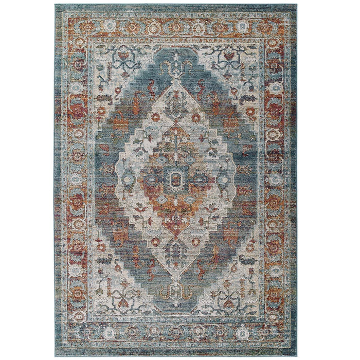Modway Tribute Camellia Distressed Vintage Floral Vintage Medallion Area Rug in Gray - Side View