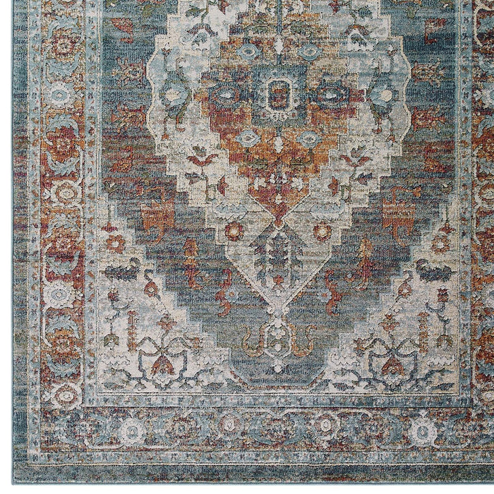 Modway Tribute Camellia Distressed Vintage Floral Vintage Medallion Area Rug in Gray - Detail View