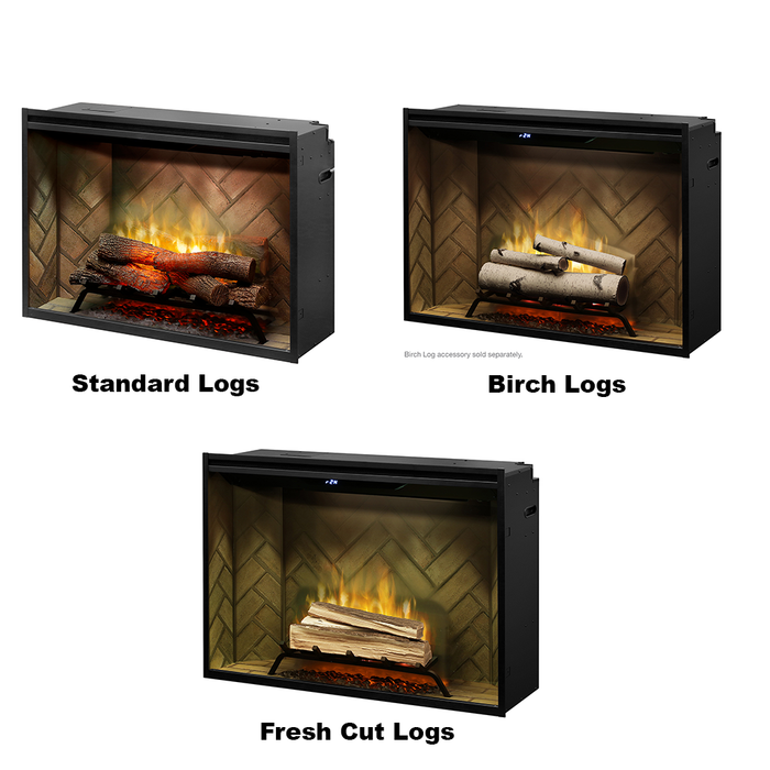 Revillusion® 36-Inch Built-In Electric Fireplace Herringbone with Glass Pane and Plug Kit included | 500002400 - detail close-up