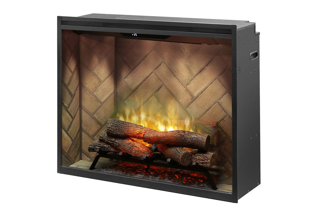 Revillusion® 36" Portrait Built-In Electric Fireplace Herringbone with Glass Pane and Plug Kit included - front view