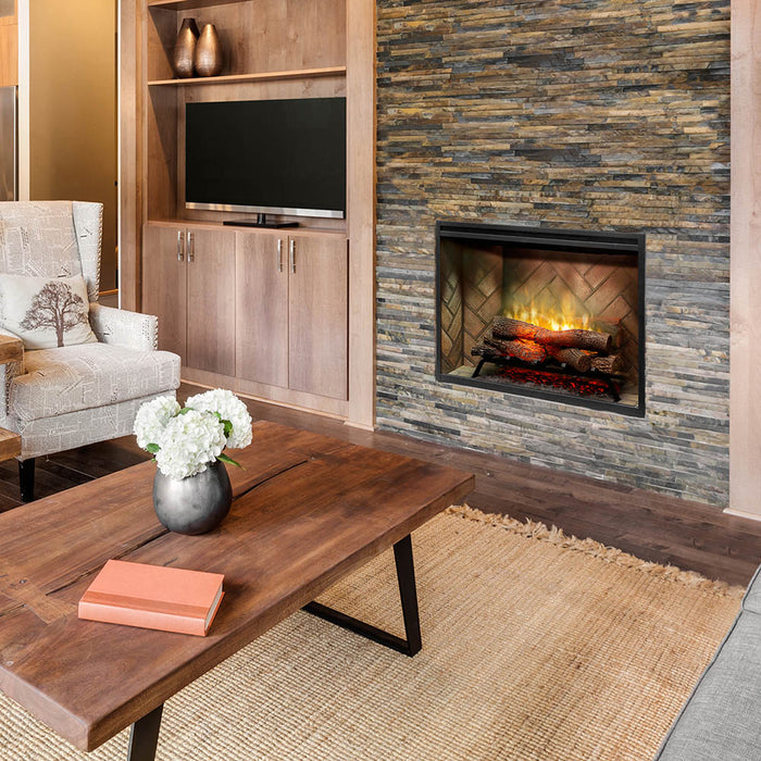 Revillusion® 36-Inch Built-In Electric Fireplace Herringbone with Glass Pane and Plug Kit included | 500002400 - angle view