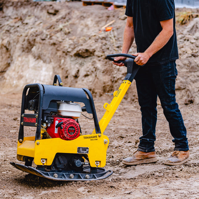 6.5 HP Honda Reverse Hydraulic Plate Compactor for Asphalt, Aggregate, Cohesive Soil Compaction - angle view