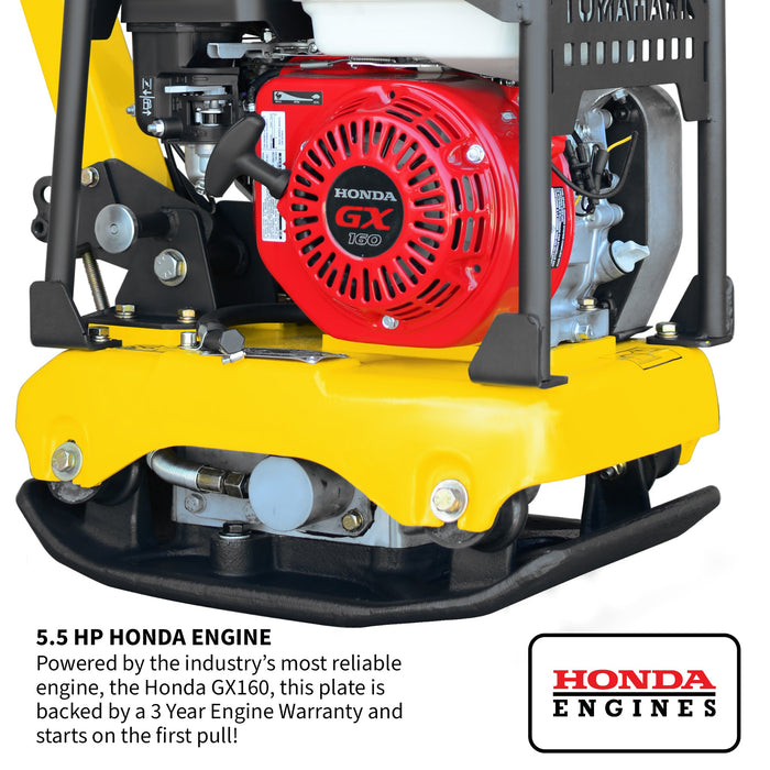 5.5 HP Honda Reverse Plate Compactor 19x14 Plate for Asphalt, Aggregate, Cohesive Soil Compaction - detail close-up