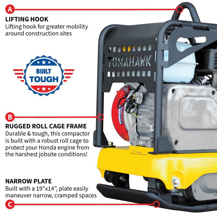 5.5 HP Honda Reverse Plate Compactor 19x14 Plate for Asphalt, Aggregate, Cohesive Soil Compaction - back view