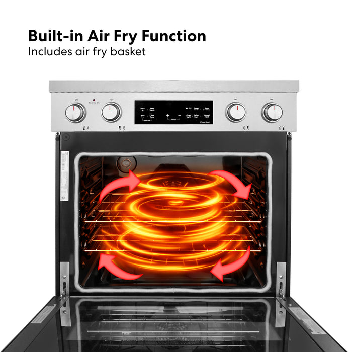 Cosmo 30 in. Stellar Collection 4.6 cu. ft. Electric Range, 4 Burner Ceramic Glass Cooktop, Convection Oven, Stainless Steel air fry function