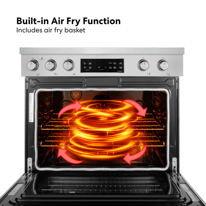 Cosmo 36 in. Stellar Collection 5.8 cu. ft. Electric Range, 5 Burner Ceramic Glass Cooktop, Convection Oven, Stainless Steel air fry function