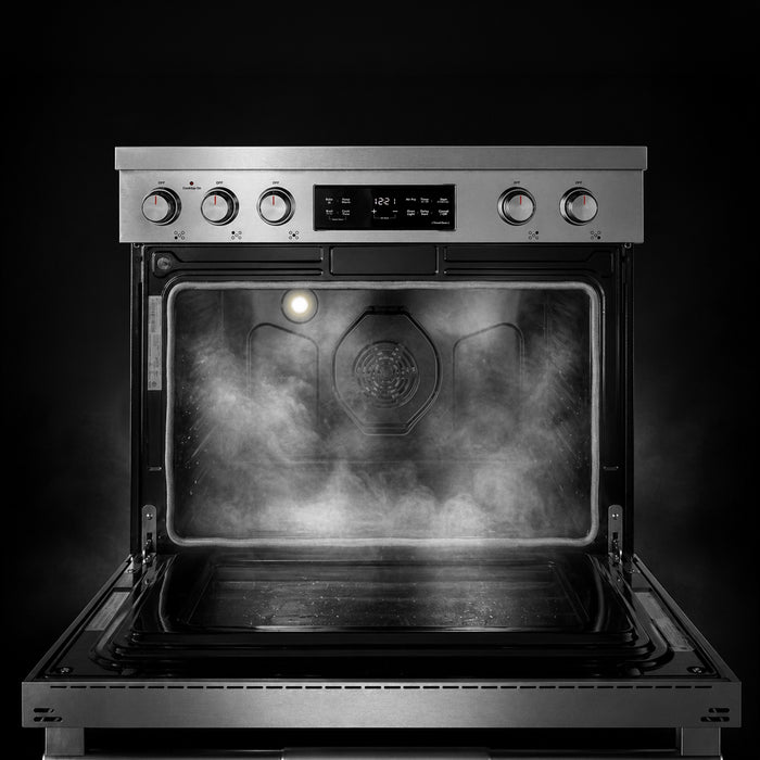 Cosmo 36 in. Stellar Collection 5.8 cu. ft. Electric Range, 5 Burner Ceramic Glass Cooktop, Convection Oven, Stainless Steel steam clean feature