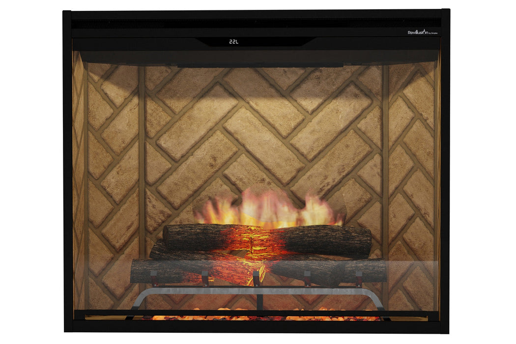 Dimplex Revillusion 36 portrait electric fireplace herringbone brick refractory front view