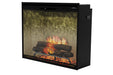 Realogs log set and lit interior of the Dimplex Revillusion 36 portrait electric fireplace