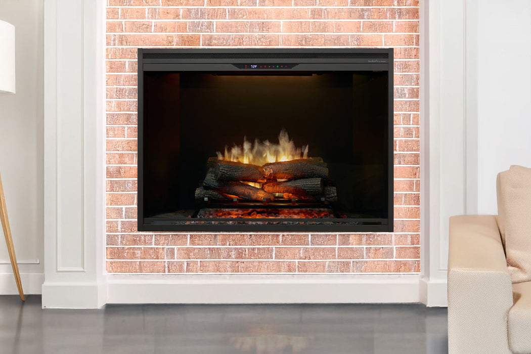 Black interior Dimplex Revillusion 42 built-in electric fireplace in a modern living space