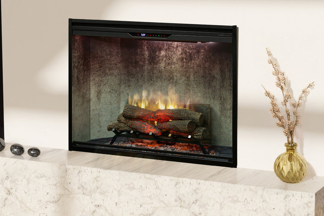 Dimplex Revillusion 42 inch built-in electric firebox weathered concrete installed in a modern living room