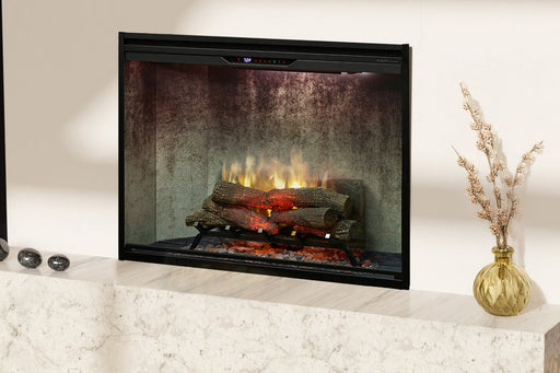 Dimplex Revillusion 42 inch built-in electric firebox weathered concrete installed in a modern living room
