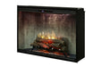 Weathered concrete interior and Realogs log set inside the Dimplex Revillusion 42 electric firebox