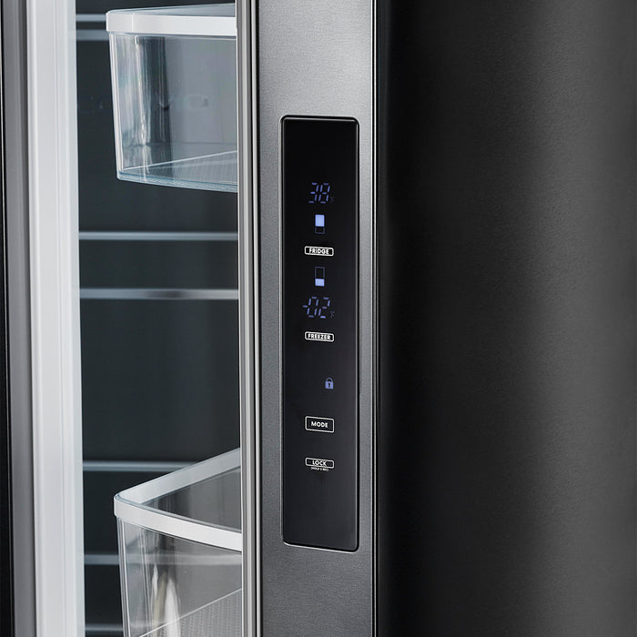 Cosmo 30 in. Vista Collection 17.5 cu. ft. Counter Depth 3-Door French Door Refrigerator, Freezer Drawer, Matte Black control panel