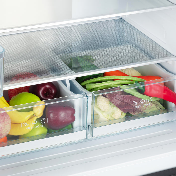 Cosmo 30 in. Vista Collection 17.5 cu. ft. Counter Depth 3-Door French Door Refrigerator, Freezer Drawer, Matte Black crisper drawers