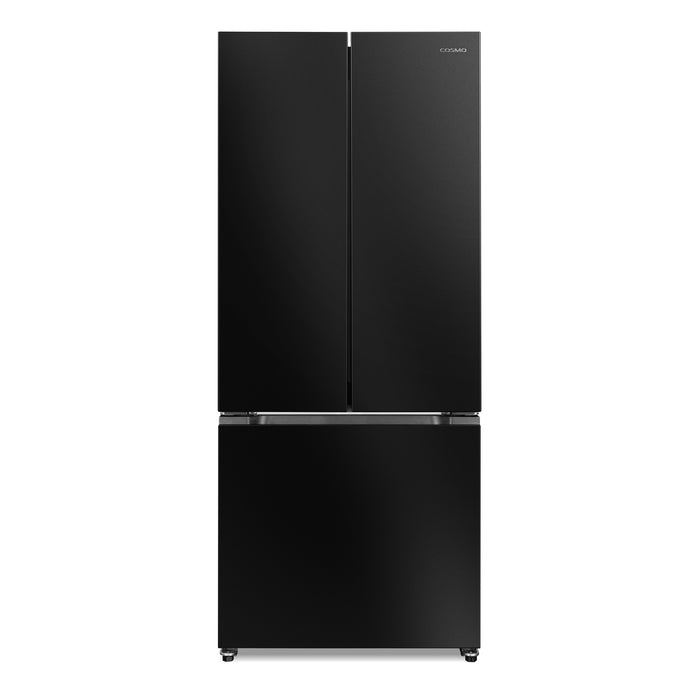 Cosmo 30 in. Vista Collection 17.5 cu. ft. Counter Depth 3-Door French Door Refrigerator, Freezer Drawer, Matte Black front view