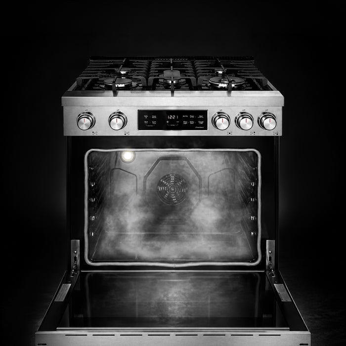Cosmo 30 in. Stellar Collection 4.6 cu. ft. Gas Range, 5 Burners, Convection Oven, Cast Iron Grates, Stainless Steel steam clean feature