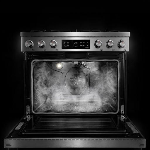 Cosmo 36-Inch Stellar Collection 5.8 Cu. Ft. Gas Range, 6 Burners, Convection Oven, Cast Iron Grates, Stainless Steel steam clean feature