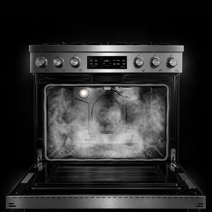 Cosmo 36 in. Stellar Collection 5.8 cu. ft. Gas Range, 6 Burners, Convection Oven, Cast Iron Grates, Stainless Steel steam clean feature