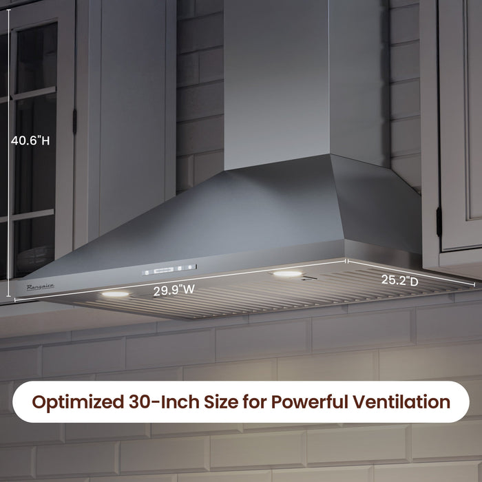 Rangaire 30" Wall-Mounted Range Hood 580 CFM Convertible Stainless Steel RHWMP30S Ventilation - Close-Up