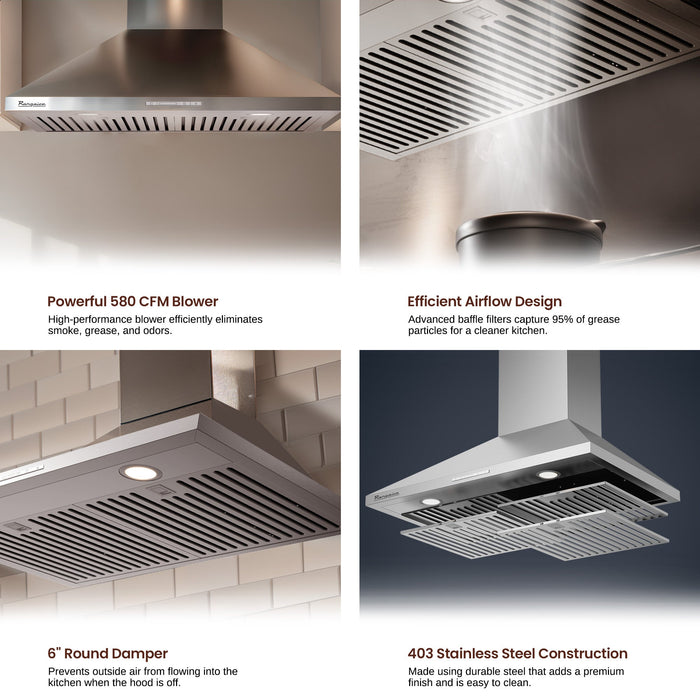 Rangaire 30" Wall-Mounted Range Hood 580 CFM Convertible Stainless Steel RHWMP30S Ventilation - Lifestyle View