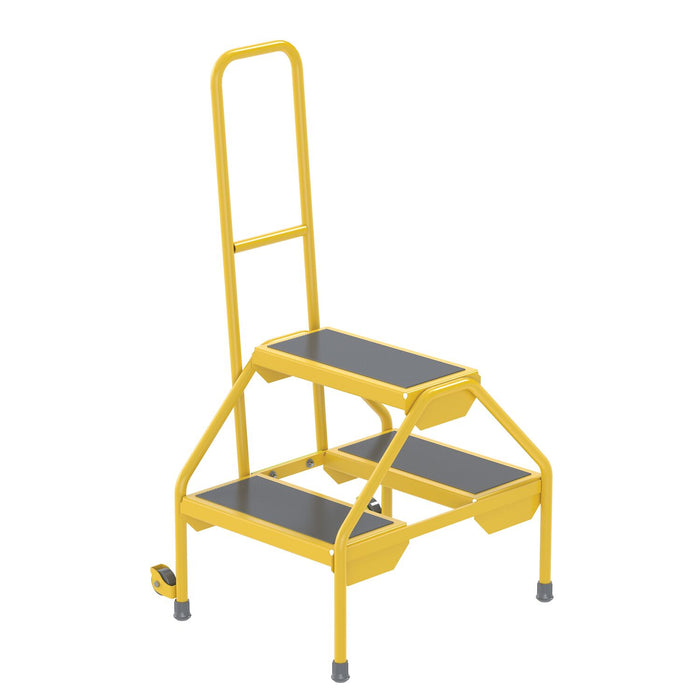 Vestil RLAD-2-Y Steel Portable Two-Step Rolling Ladder Rubber Matting 23-1/2 in. x 20-9/16 in. x 42 in. 300 lb. Capacity Yell