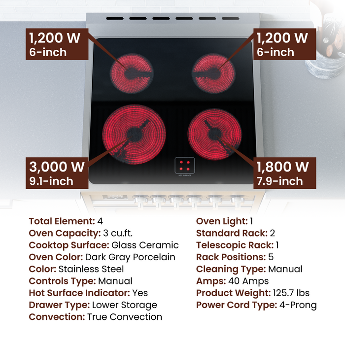 Rangaire 24" Electric Range AirFry Convection Oven Freestanding Stainless Steel RRE241TS