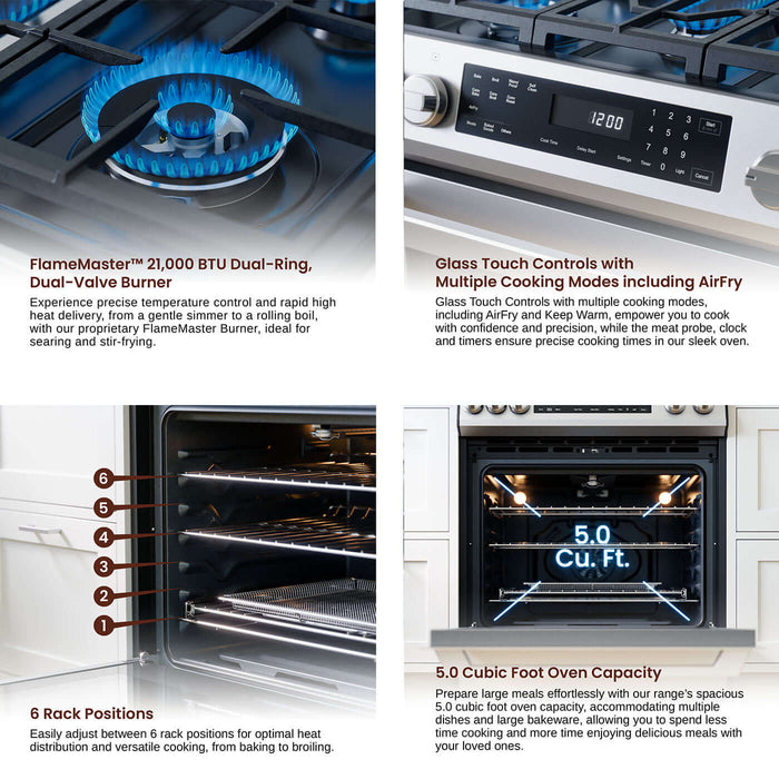 Rangaire 30" Gas Range Self-cleaning Air Fry True Convection Oven Slide-in Stainless Steel RRG303GS