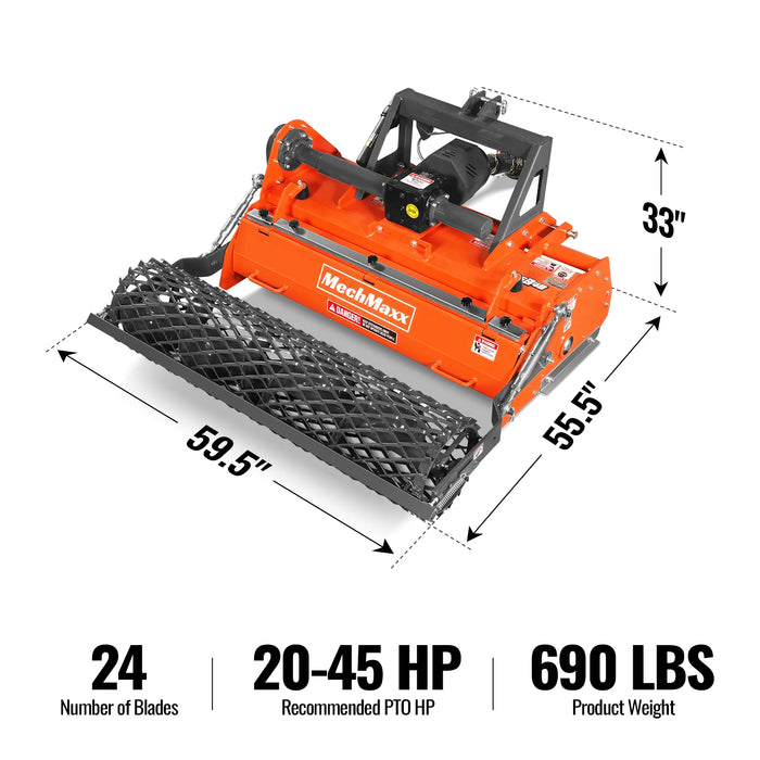 48 in Stone Burier Reverse Rotary Tiller,  3 Point Hitch Cat.1,  Chain — angle view
