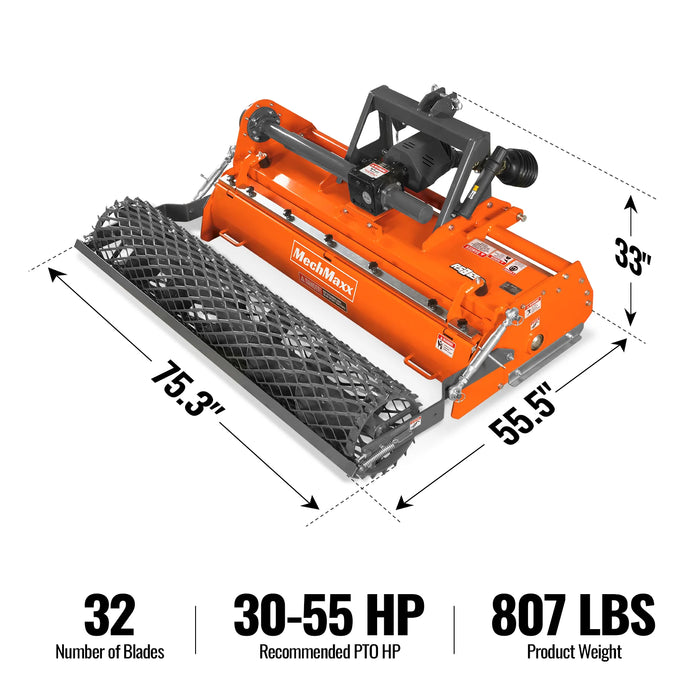 65 in Stone Burier Reverse Rotary Tiller,  3 Point Hitch Cat.1,  Chain — angle view