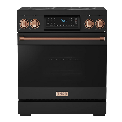 Gordon Ramsay Series 30-Inch Professional Electric Range with Tilt Panel Touch Control in Black with Rose Gold Trim (RSE30B-RSG) - front view