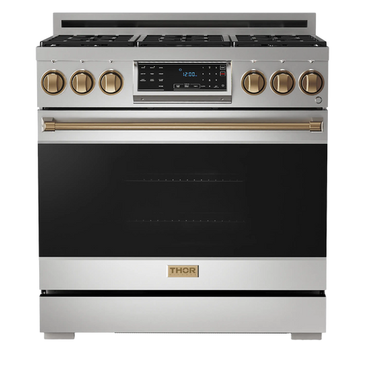 Gordon Ramsay Series 36-Inch Professional Gas Range with Tilt Panel Touch Control in Stainless Steel with Bronze Trim (RSG36-BRZ) - front view