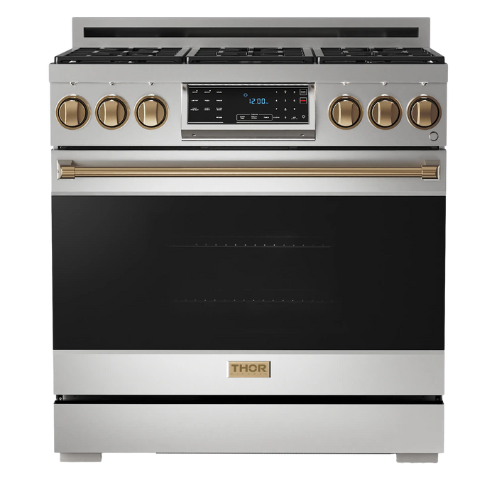Thor Kitchen Gordon Ramsay Series 36-Inch Professional Gas Range with Tilt Panel Touch Control in Stainless Steel with Bronze Trim (RSG36-BRZ) Thor Kitchen