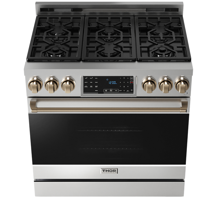 Thor Kitchen Gordon Ramsay Series 36-Inch Professional Gas Range with Tilt Panel Touch Control in Stainless Steel with Bronze Trim (RSG36-BRZ) Thor Kitchen